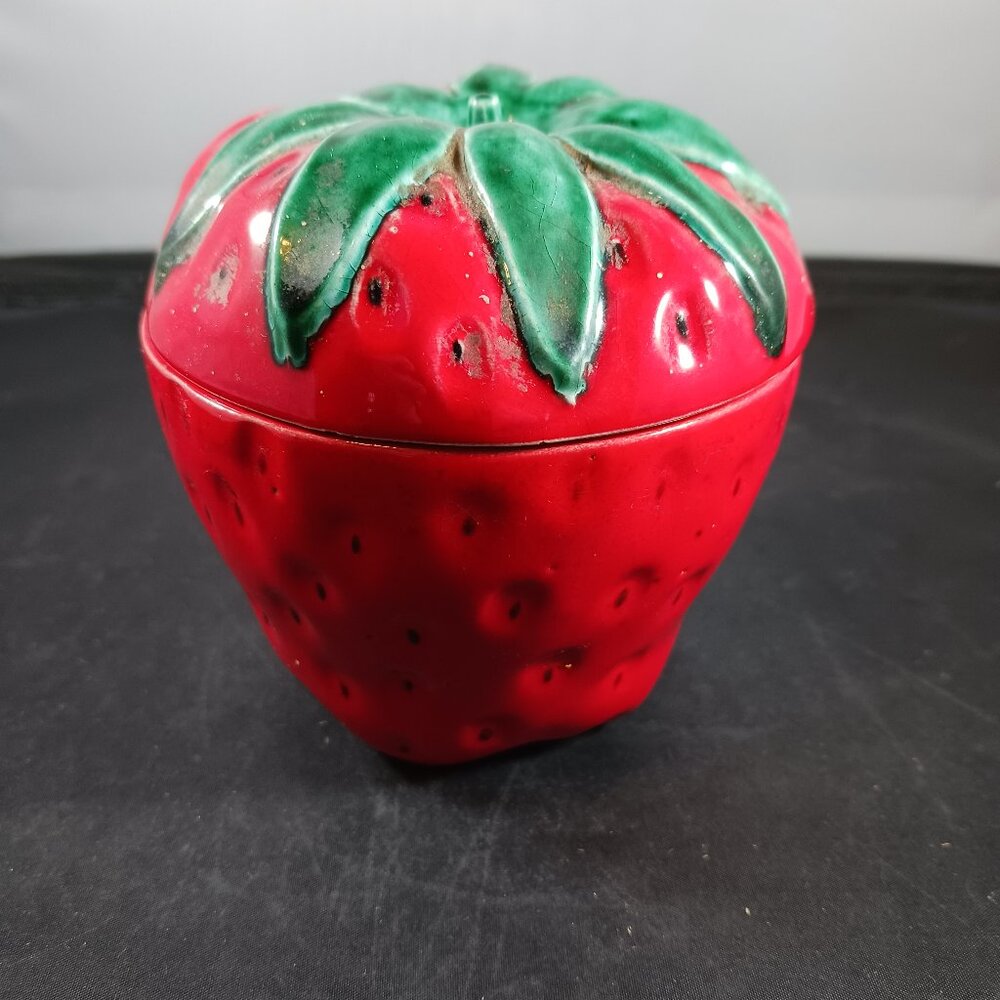 Vintage 80's Ceramic Strawberry Jam Jar Jelly With Lid